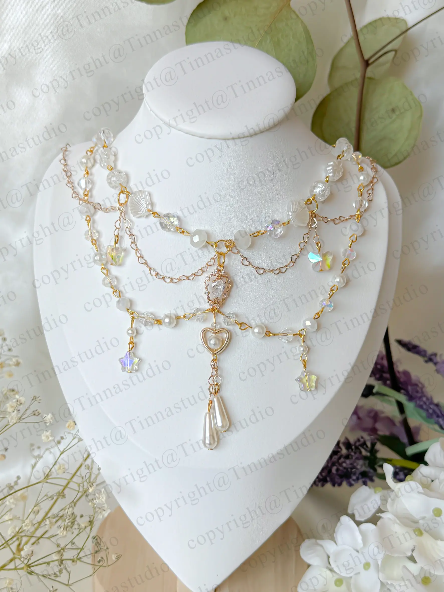 Pearl White Beaded Necklace, Fairycore Handmade Jewelry, Bridesmaid Wedding Concert Necklaces, Cottagecore Balletcore necklace, gift for her