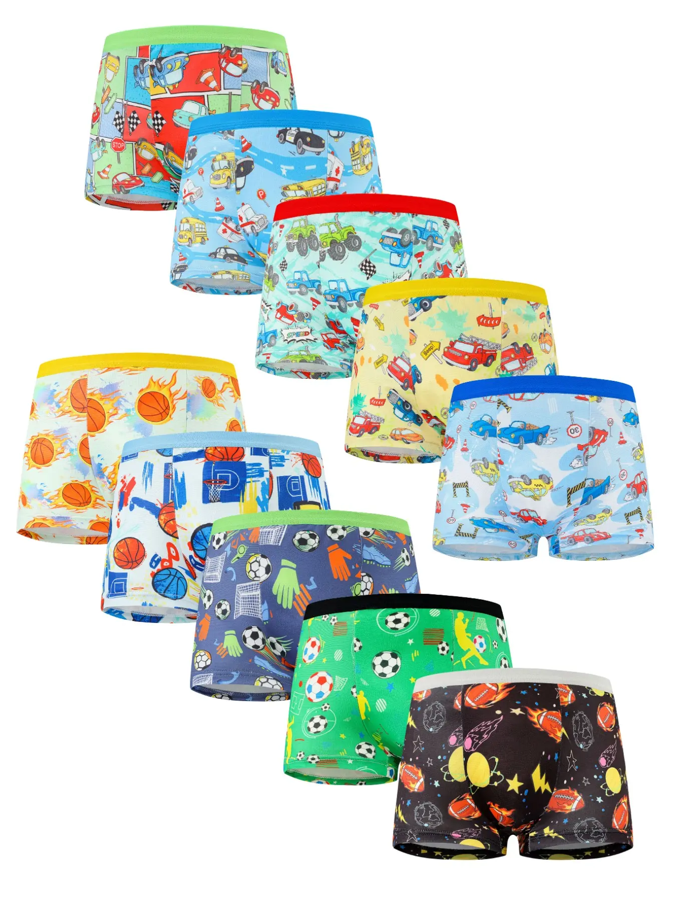 Comfortable Boys' Underwear Set of 10, Youth Underwear, Fashionable Prints, Printed Underwear, Soft Fabric, Perfect Fit, Suitable for Daily Wear, All Seasons, Soft Comfy Underwear