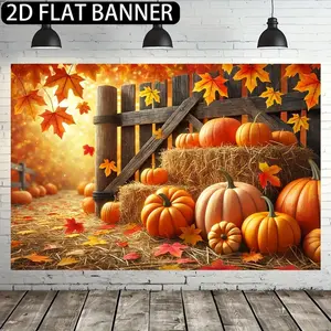 1pc 2D Flat Banner, Autumn Pumpkin and Hay Bale Scene Background, Polyester Wall Hanging Fabric, Multi - Purpose Home Decor for Office, Bedroom, Living Spaces, No Electricity Needed, Suitable for Parties and Se