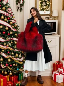 Women's Solid Color Plush Tote Bag, Fashionable Large Capacity Shoulder Bag for Daily Used, Casual Trendy Versatile High-quality Daily Commuting Bag, Fashionable Bags