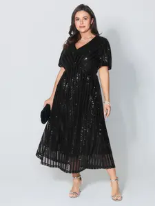 【Summer Turn-Up】【Party】 Bloomchic Shimmery Sequin V-Neck Midi Dress 2026 Summer Pick for Mother's Day