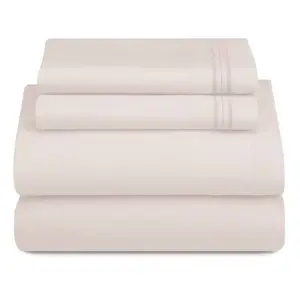 4 Piece Solid Bed Sheet Set, 1800 Series Soft Cooling Sheets, Hotel Luxury Skin-Friendly Bedding with Embroidered Pillowcases, 16 Inch Deep Pocket, Shrink & Fade Resistant, No Filler