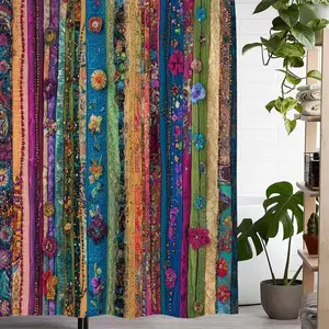 1pc retro colorful floral pattern shower curtain, perfect for bathroom decoration, partition, beautify the space, durable polyester material, easy to clean, machine washable, multiple sizes available, free hook, One Piece