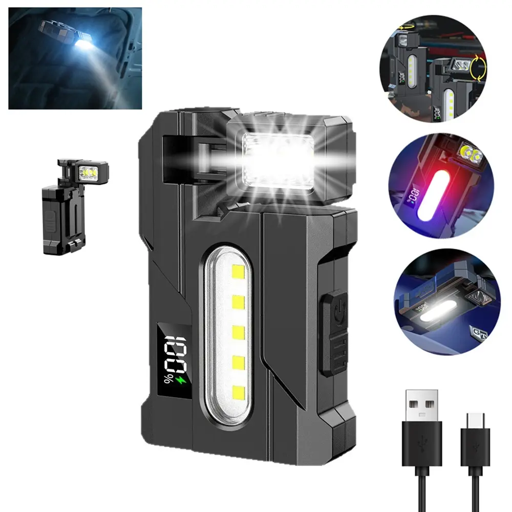 EDC Multifunctional Flashlight, Portable Rechargeable Lighting, Small Powerful Keychain with Sidelight, Flashlights High Lumens, USB-C Rechargeable, Multi-angle rotatable lamp head, 7 Mode, IPX5 Waterproof, for Hiking, Running, Outdoor, Emergency