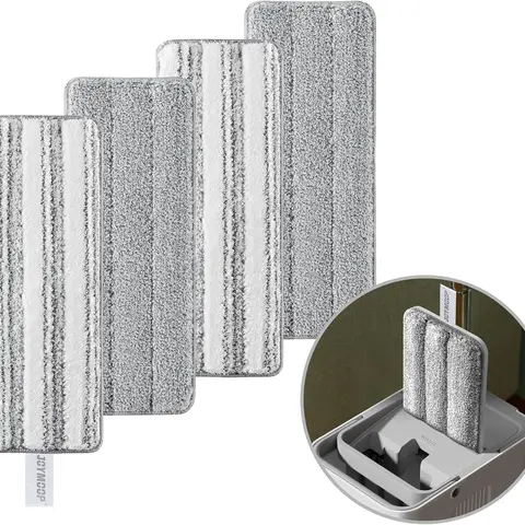 JOYMOOP 4 Flat Microfiber Mop Refills - Reusable Washable Waterabsorbing Pads, Tough on Grime, Compatible with Flat & Hardwood Floor Cleaning Mops for Hard Surfaces
