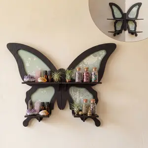 FNYDOX   Butterfly Floating Shelves Hallway Wall Decor, Vintage Cottagecore Whimsigoth Hanging Shelf for Nursery Bedroom Living Room, Aesthetic Wood Corner Storage Trinket Crystals Knick Knacks Gifts Display