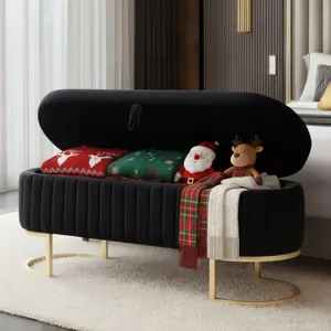 Storage Bench Velvet Bedroom Ottoman,Upholstered End of Bed Bench with Gold Legs,Flipping Lid Entryway Footrest Storage Bench Velvet Bedroom Ottoman,Upholstered End of Bed Bench with Gold Legs,Flipping Lid Entryway Footrest