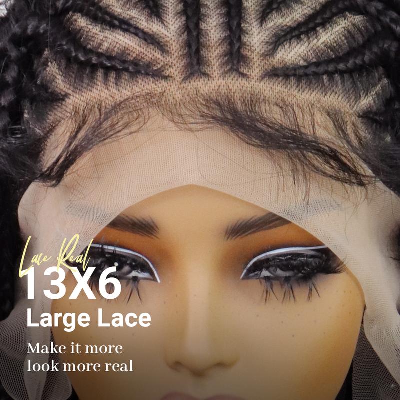 13X6 HD Lace Frontal Half Braided Curly Wigs Synthetic Half-Cornrows Half-Curly Wig with Baby Hair Pre Styled Braid Wigs,18Inch