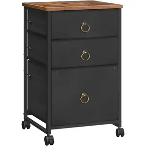 3-Drawer Mobile File Cabinet, Vertical Filing Cabinet, Under Desk Storage Drawers for Home Office, Rolling Printer Stand, A4/Letter-Sized, Nonwovens Drawer, Rustic Brown and Black