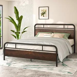 MUTICOR Full/King/Queen Bed Frame Bed Frame with Industrial Wood Headboard【Frame Only No Mattress】12" Under Bed Storage/No Box Spring Needed/Walnut/Mahogany#TikTokShopBlackFriday #ChristmasGifts