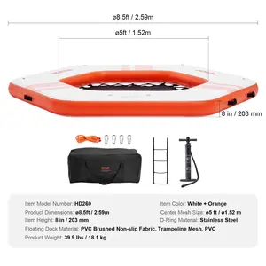 VEVOR Inflatable Floating Dock, 8.5FT Inflatable Dock Platform with 5FT Trampoline Mesh Pool, Non-Slip Floating Platform Water Mat with Portable Bag Detachable Ladder for Pool Beach Relaxation