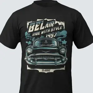 Men's 1957 Chevrolet Bel Air T-Shirt American Classic Car Iconic Design Cotton Streetwear Casual Crewneck Short Sleeve