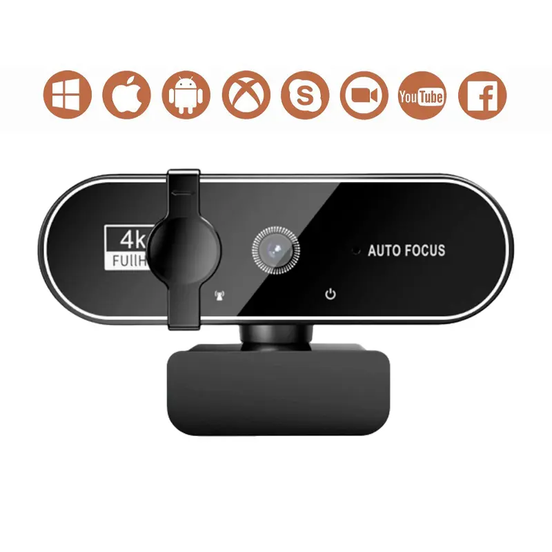 4K Webcam for PC with Microphone & Noise Cancellation Auto Focus + 99° Wide FOV 180° Bendable Mount for Auto PC Laptop Video Shooting