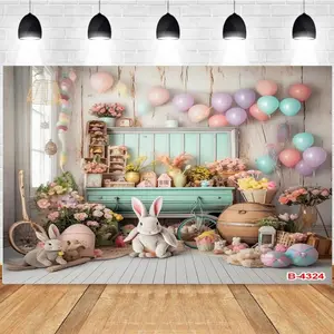 Photography Background Spring Easter Rabbit Eggs Butterflies floral Decor Backdrop Photo Studio