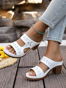 Women's Summer High Wedge Sandals, Thick Sole Round Toe Slip-On Shoes, Fashionable Casual Footwear for Women, Comfortable All-Season Wear, Fashionable Slide Sandals, Rubber