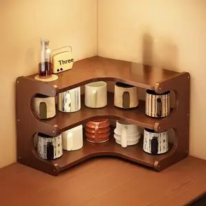 1 space-saving corner desktop shelf - dedicated to home offices, bedrooms, living rooms, with a curved design - sturdy natural wooden structure, easy-to-clean surface - suitable for plants, books (DM021) Bookshelf Storage