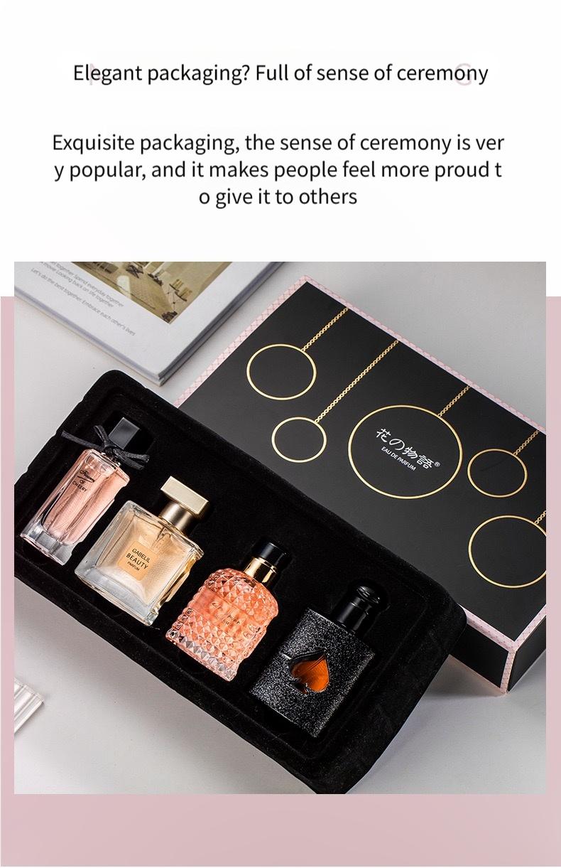 Women’s eau de toilette featuring four distinct fragrance notes: Pink Stream, Floral, Scarlet Ocean, and Black Trace. Suitable for everyday wear and a variety of occasions.