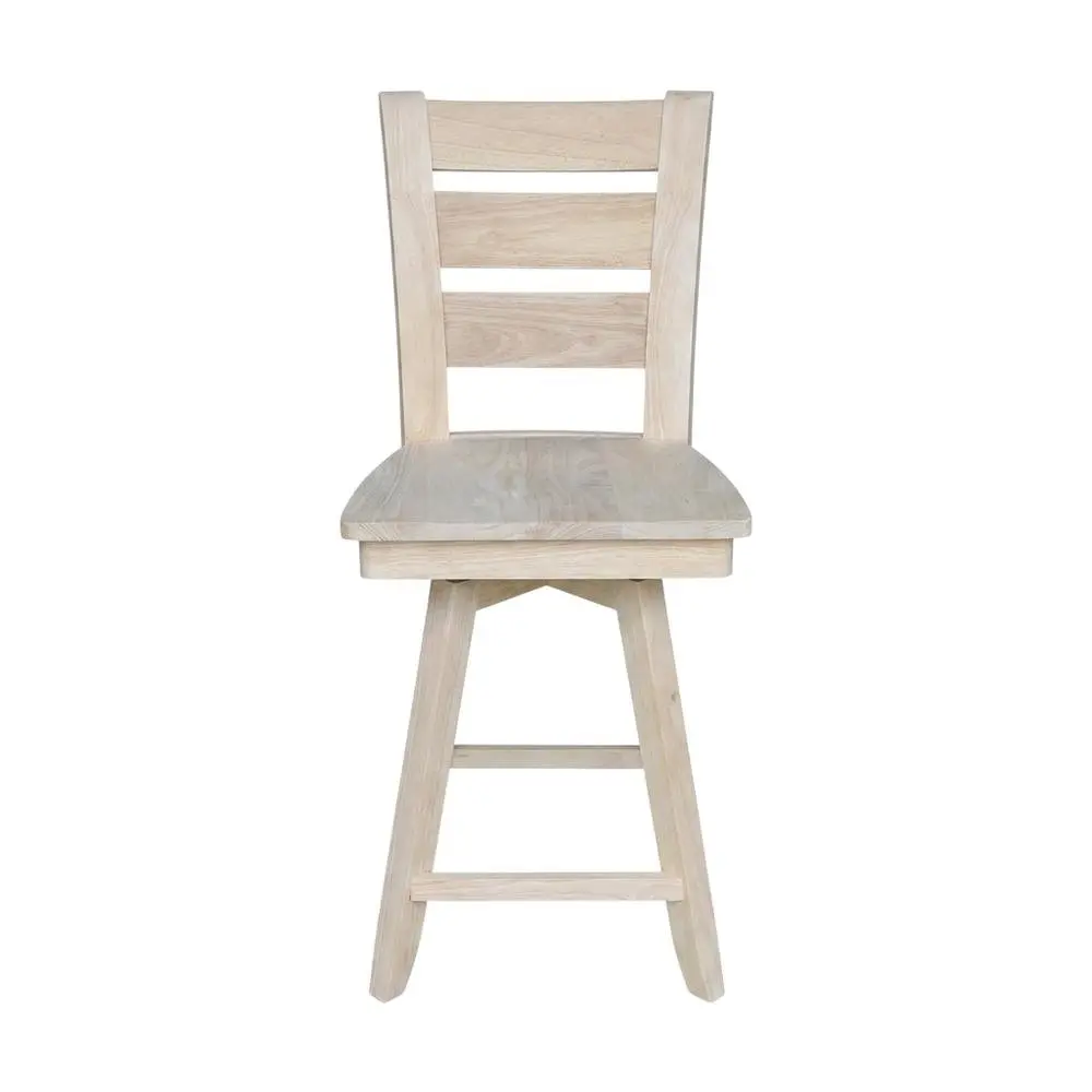 Wooden Unfinished Counter Height Stool with Swivel Base, Auto Return Feature for Kitchen Bar
