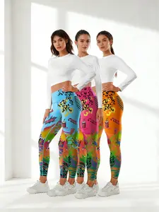 Women's High-Waisted Fitness Yoga Pants, Stretchy High Waist, Sporty Style Letter Print Design, Elastic Fabric for All-Season Wear, Ideal for Outdoor Activities & Gym