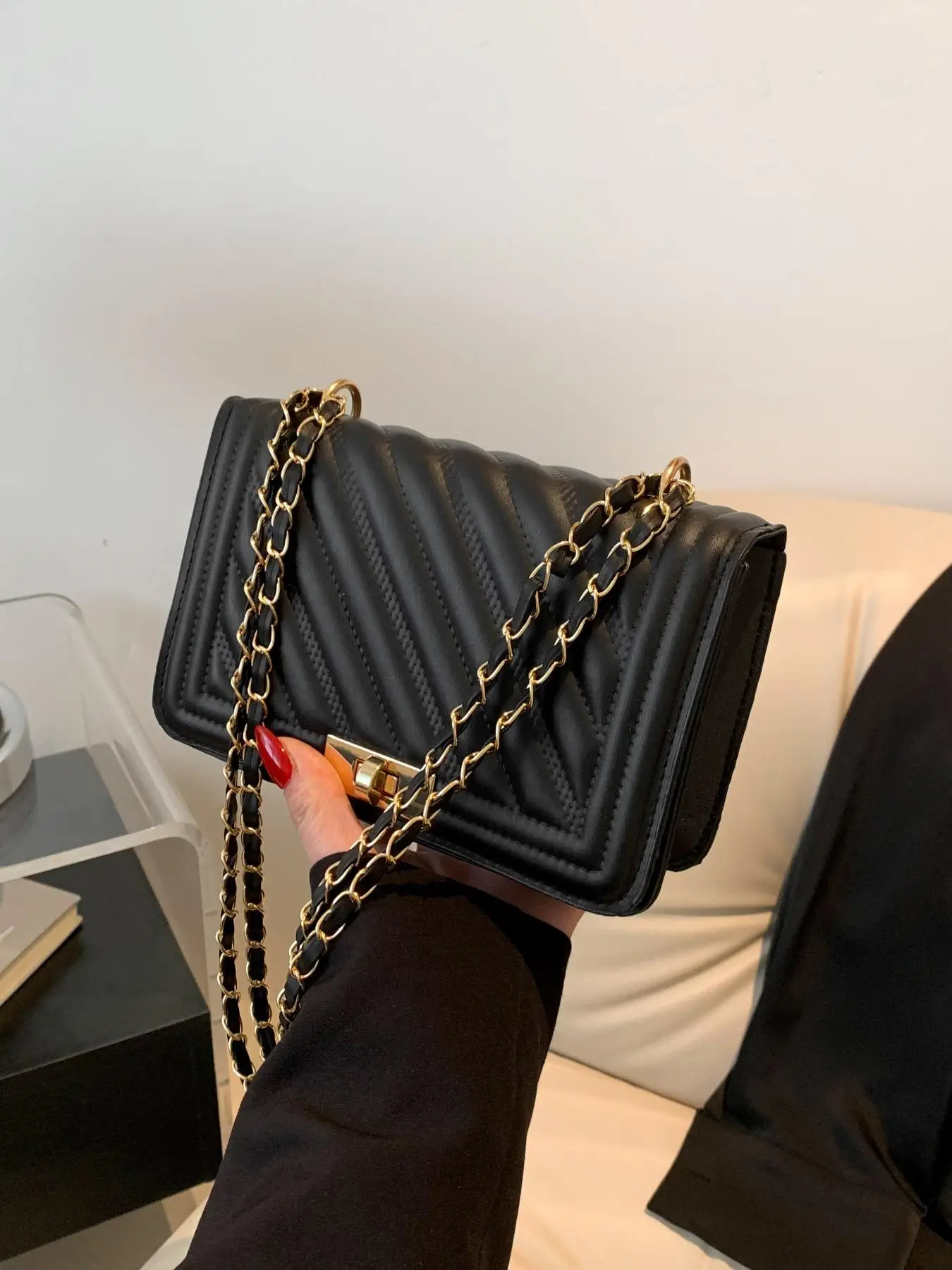 Women's Solid Color Quilted Shoulder Bag, Fashionable Pu Leather Crossbody Bag for Work & Daily Used, Casual Trendy Versatile High-quality Daily Commu