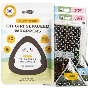 Snackathon Onigiri Seaweed Wrappers, Made in Korea, Premium Roasted Nori for Triangle Rice Balls, Gimbap, Korean Food, Lunch and Snack Box, Includes Cute Sealing Stickers