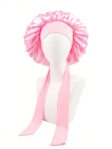 Stretch Satin Colored Bonnet Cap For Women's Long Hair, Suitable For Sleeping, Makeup, Beauty And Heat Styling