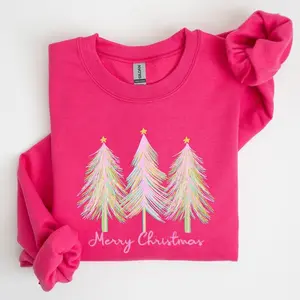 Merry Christmas, Pastel Trees, Winter, Santa, Xmas Sweatshirt, Women's Crew Neck, Crewneck