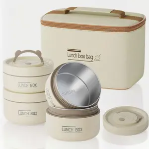 1pc Insulated Lunch Box Set With Bag - 4/3pc Stainless Steel Bowls + Insulated Tote, Leakproof & Thermal, For School/Office/Camping/Home, White