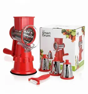 Rotary Cheese Grater, Kitchen Vegetable Slicer with 3 Interchangeable Blades, Easy to Clean Rotary Grater Slicer for Fruit, Vegetables, Nuts