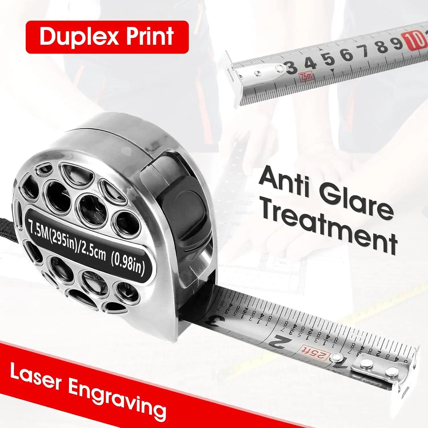 25FT/7.5M Stainless Steel Tape Measure, Double-Sided Scale, Heavy Duty Retractable Measuring Tape with Auto Lock, Waterproof Durable Tool for Construction, DIY & Home Use 25FT/7.5M Stainless Steel Tape Measure, Double-Sided Scale, Heavy Duty Retractable Measuring Tape with Auto Lock, Waterproof Durable Tool for Construction, DIY & Home Use