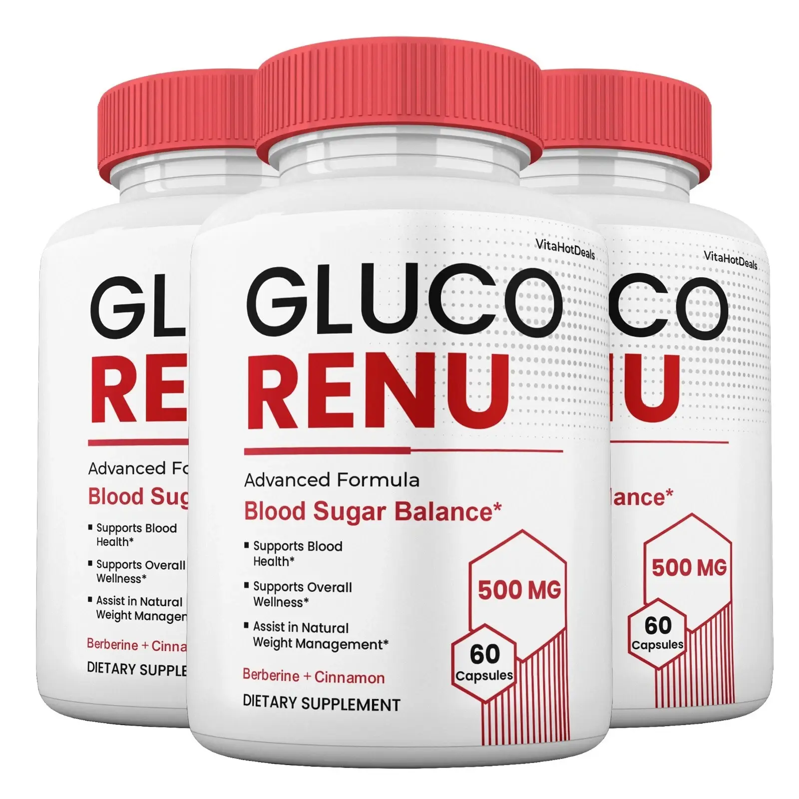 Gluco Renu Capsules, GlucoRenu Blood Supplement (1 -3 Pack)