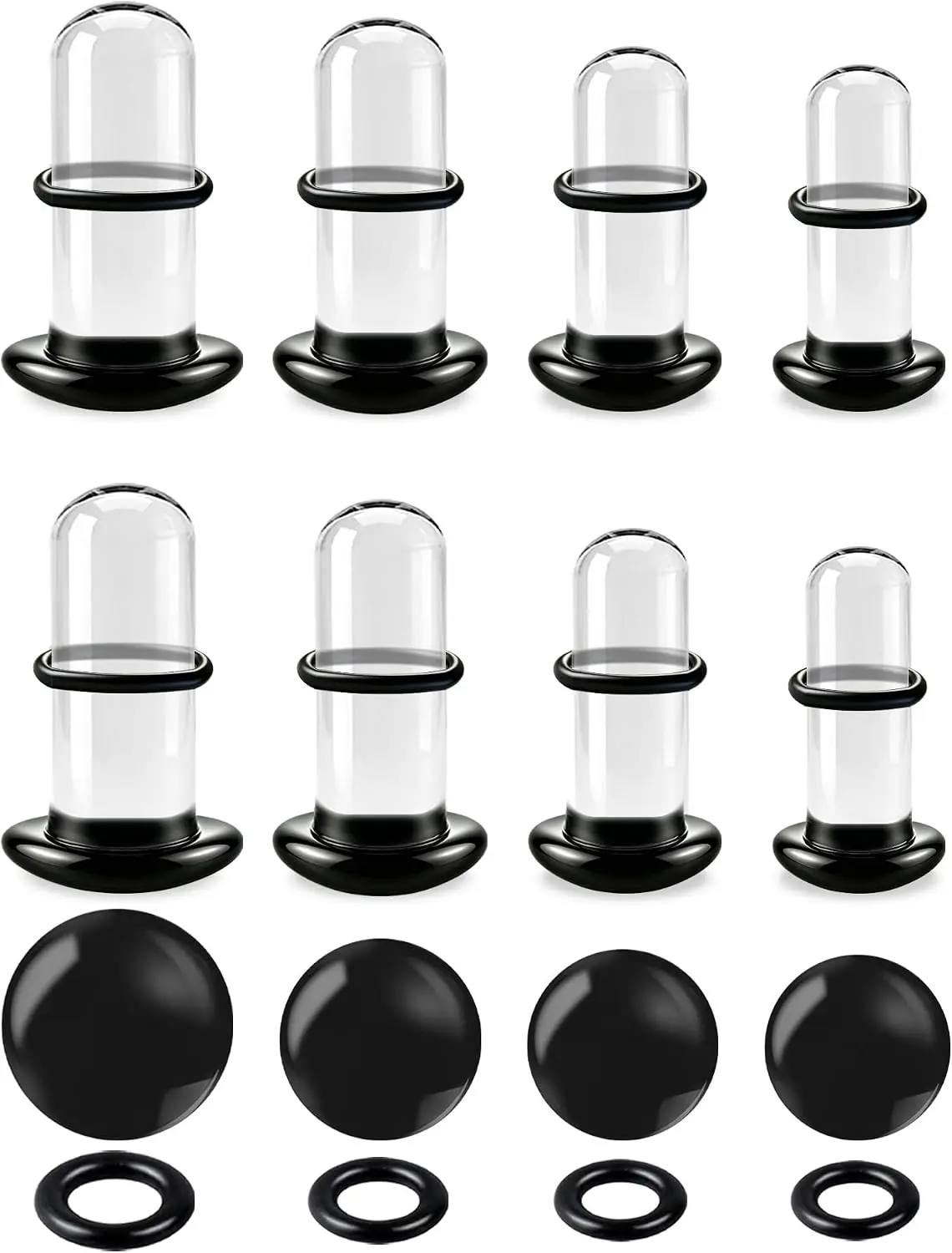 4-12Pcs Glass Ear Stretching Kit 1.6-10mm Plugs for Ears Gauges with O-Rings Single Flare Glass Gauge Stretching Kit Ear Expander Body Piercing Jewelry for Women Men