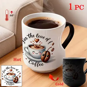 Heartfelt Coffee: Distinctive Heart-Shaped Grip, 11Oz (330Ml) Color-Transforming Ceramic Coffee Cup Featuring Adorable Bean Character - Perfect Gifts for Coffee Lovers
