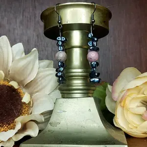 Healing & Grounding Rhodonite and Hematite Dangle Earrings