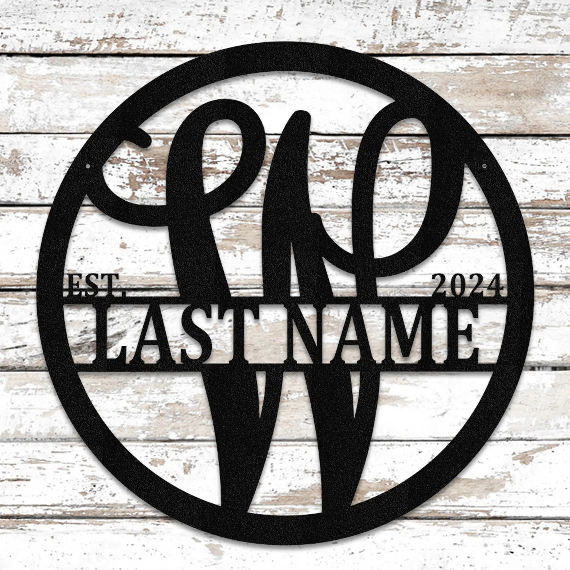 Personalized Metal Last Name Sign  Custom Family Name Wall Decor  Split letter monogram