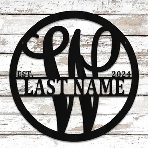 Personalized Metal Last Name Sign  Custom Family Name Wall Decor  Split letter monogram