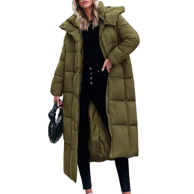 Women's Army Green Long Winter Coats Hooded Zip Up Casual Baggy Jackets Warm Clothes Outerwear Drawstring Fabric Fit Sleeve Daily Travel Basic Tops