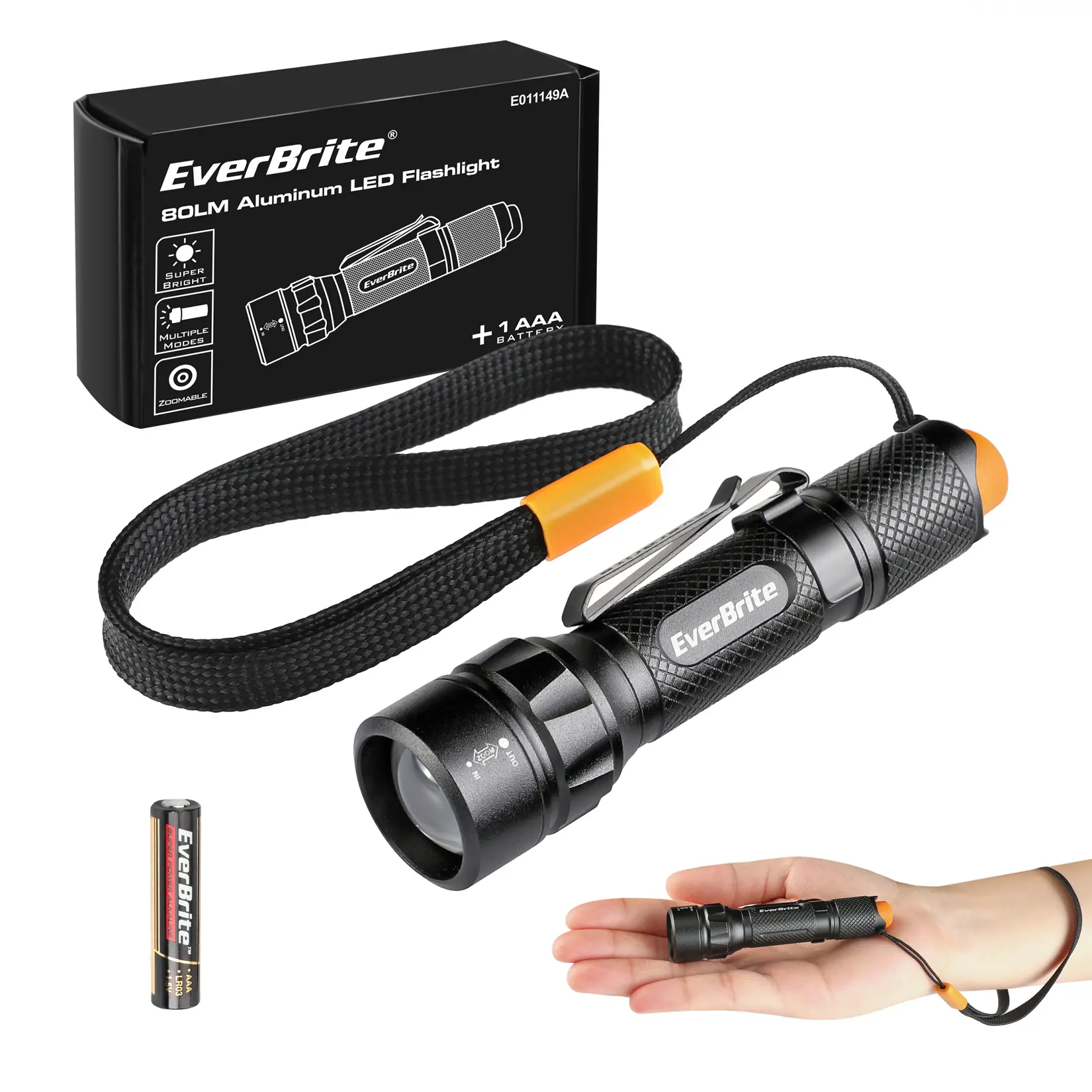 #fathersdaygift EverBrite Super Small Mini LED Flashlight, 3 Lighting Modes, Zoomable Adjustable Focus for Camping, Hiking, Fishing, Running, Power Outages & Emergencies, 1 AAA Battery Included