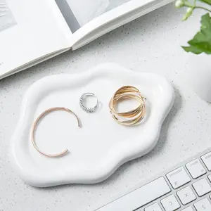 Cloud Trinket Dish, Chubby Jewelry Tray, Ceramic Jewelry Ring Trinket Dish for Rings Earrings Necklace Organizer, Mother's Day Thanksgiving Christmas Birthday Bridesmaid Gifts (White)