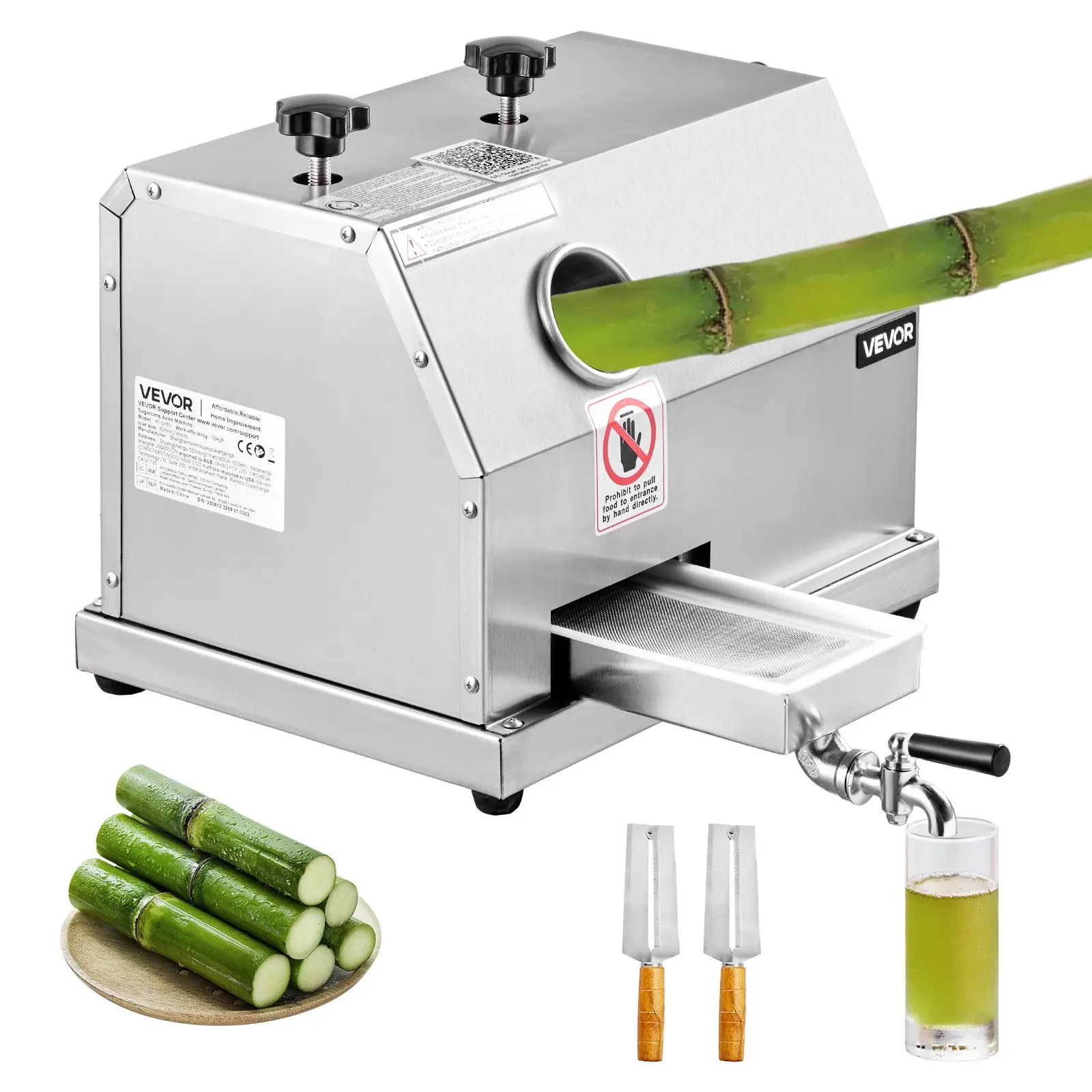 【DealsForYouDays】VEVOR Commercial Food Grade Stainless Steel Sugar Cane Juicer Machine, 110LBS/H High Output, 3 Rollers, 2.4in Large Inlet, Hand Operated Press Extractor for Home/Night Markets