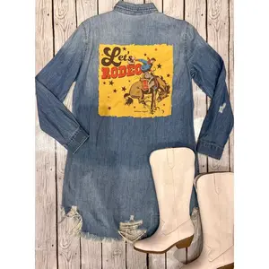 Let's Rodeo Bronco" Vintage Graphic Denim Dress