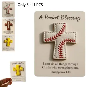 A Pocket Blessing, Baseball Football Softball Cross Edition, Softball Pocket Hug with Good Luck Card, Handmade Pocket-Sized Cross Gift for Christian Athletes, Inspirational Token for Teams & Youth Group Encouragement Decor