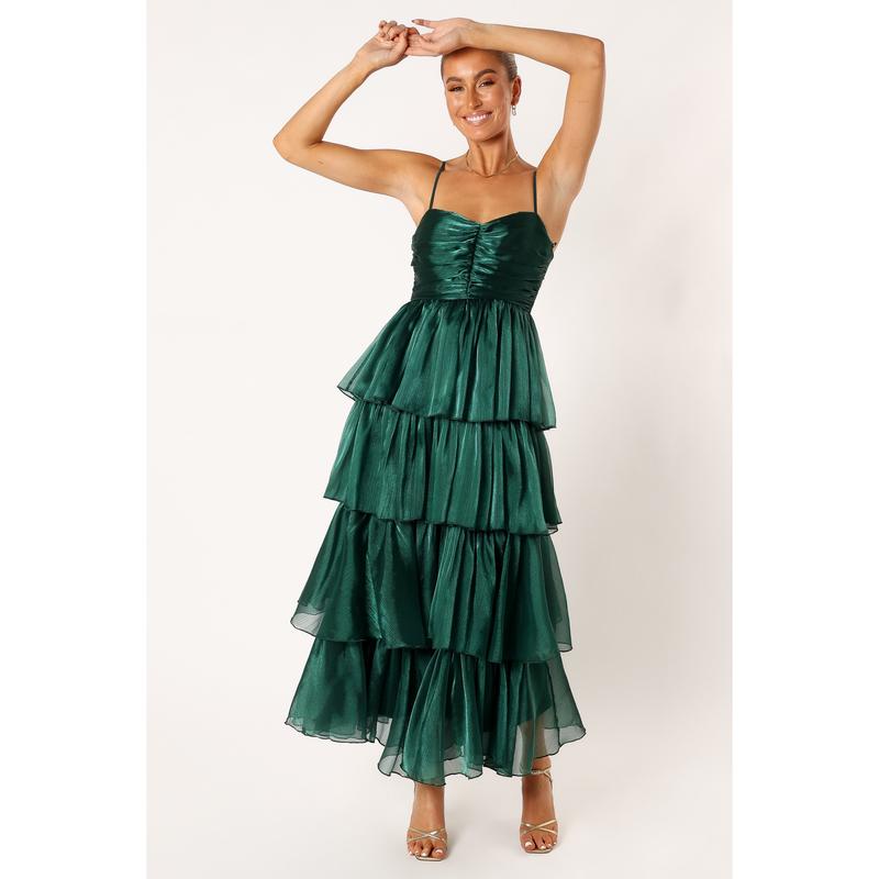 Jace Tiered Maxi Dress - Shimmer Emerald