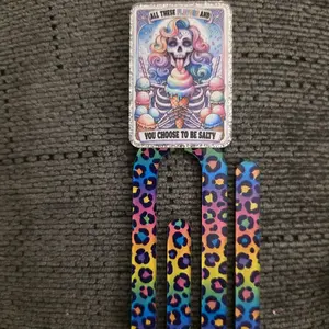 Skull Acrylic Leopard Bookmark with Vibrant Rainbow Design and Unique Ice Cream Skeleton Art