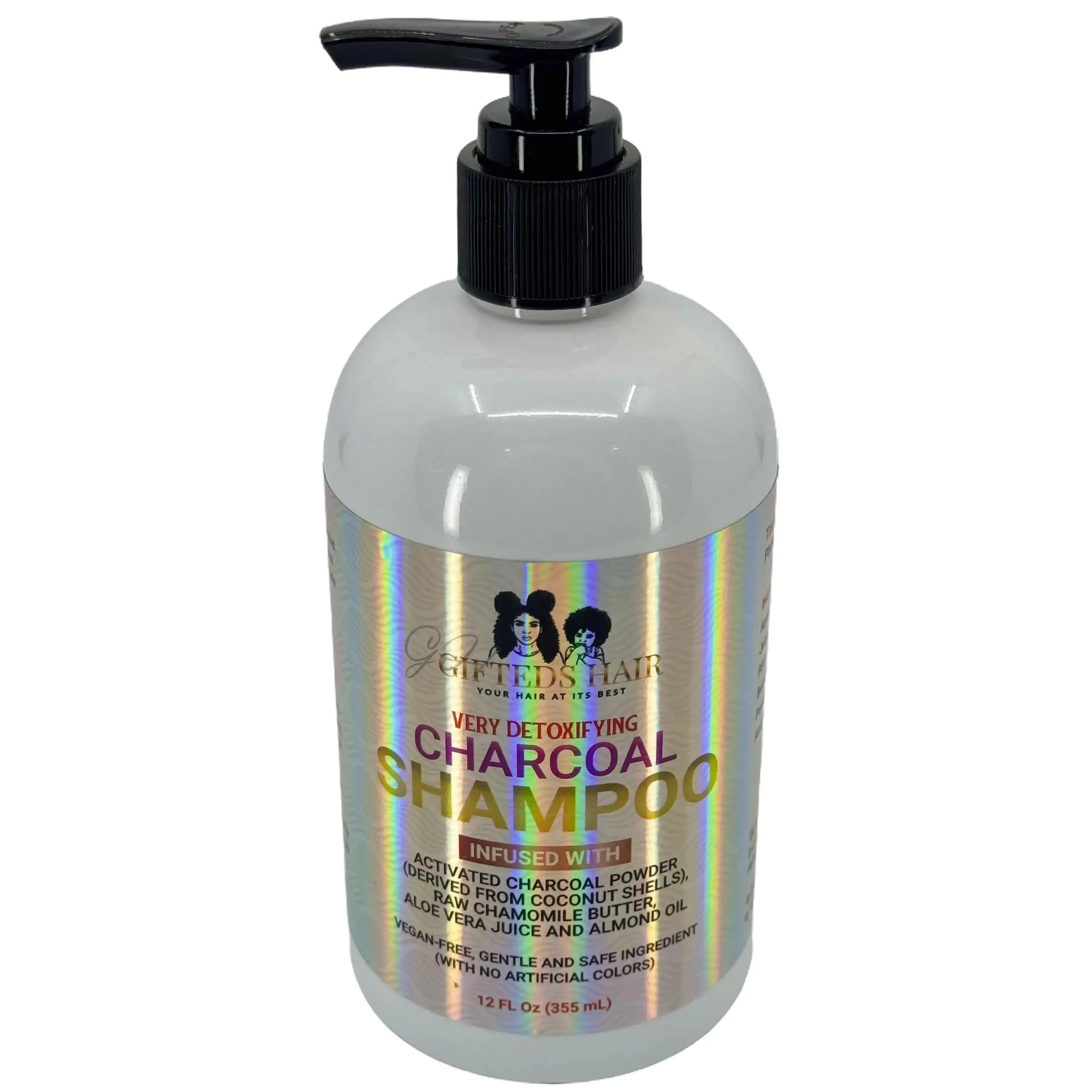 Charcoal Shampoo - Unisex Cleanser for Dry Hair, Sulfate-Free Vegan Liquid, Powder-Infused Chamomile, Hydrating, Nourishing, Gentle, Oil-Balancing, Anti-Dandruff, Safe for Color-Treated Hair Gifted Cosmetics