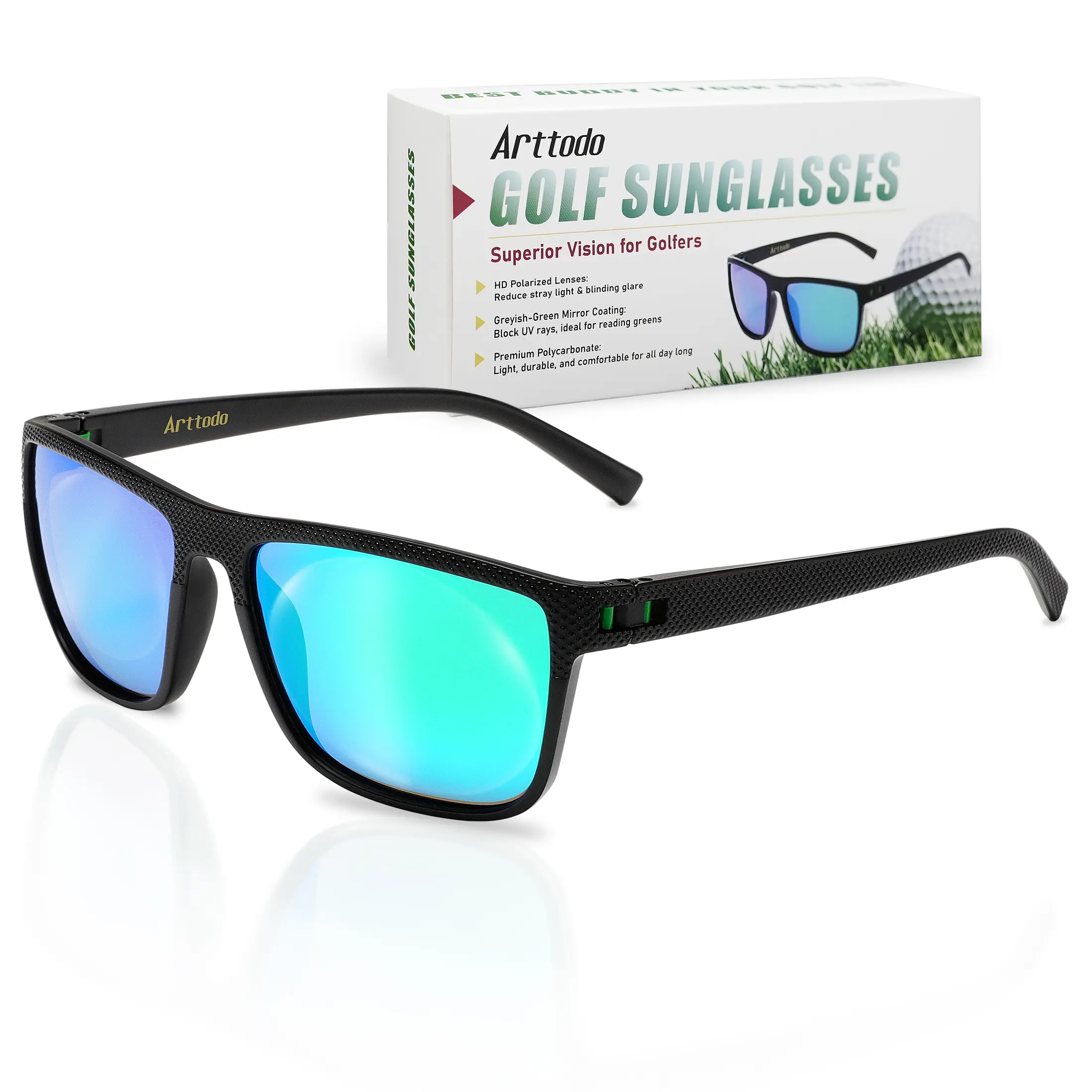 Golf Sunglasses UV Polarized for Men Lightweight UV400 Protection Dark Green Mirror Coating for Driving Fishing Golf Classic Shades