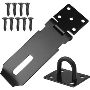 4 Inch Stainless Steel Black Door Hasp Latch Lock, Padlock Clasp Gate Hasp with Fixing Screws for External Doors, Windows, Cabinet and Pet Cage
