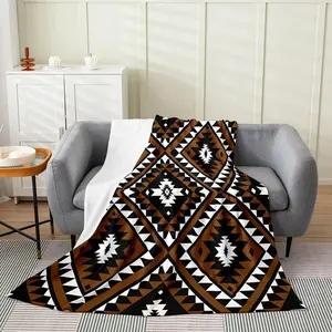 Rustic Western Fleece Flannel Blanket for Sofa Bed,Southwestern Aztec Throw Blanket Bohemian Bed Blanket Ethnic Mexican Style Geometric Diamond Fuzzy Blanket Brown Black Throw 50x60