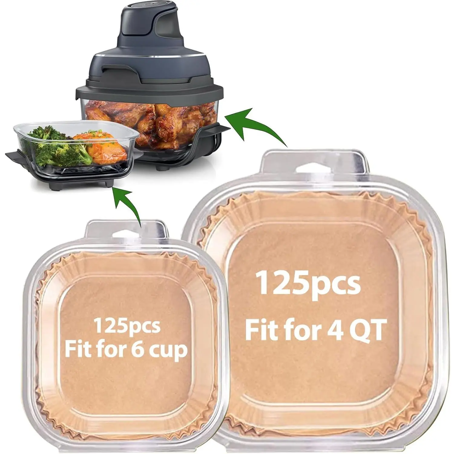 Air Fryer Liners for Ninja Crispi, Disposable 125+125 Pieces Ninja Crispi Accessories for Ninja Crispi 4-in-1 Portable Glass Air Fryer Cooking System, Non-Stick Ninja Crispi Liners Disposable