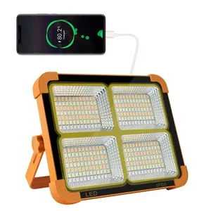Solar Rechargeable LED Work Light, 288 Super Bright 5730 Leds, USB & Type-C Charging, 5 Modes, Ip66 Waterproof, Ideal for Camping, Fishing, Emergency Use